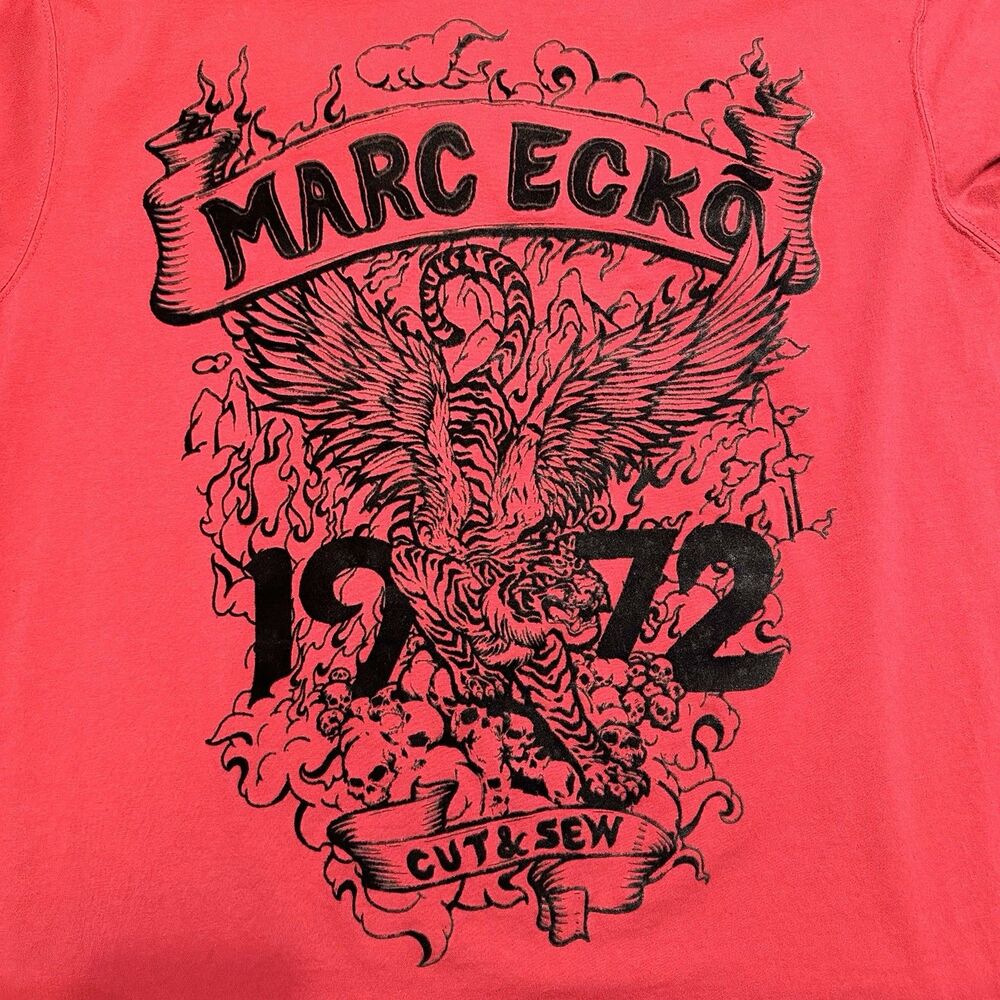Marc Ecko Cut & Sew T-Shirt Men’s Size XXL Red Tiger 1972 Felt Print Vintage Y2K